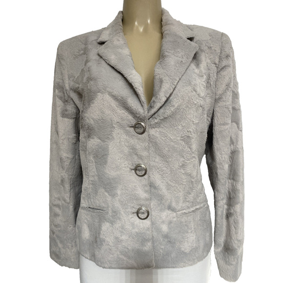 Future Ozbek Jacket Blazer Three button Faux Fur Gray Long Sleeve Notch 14 XL - Picture 1 of 10